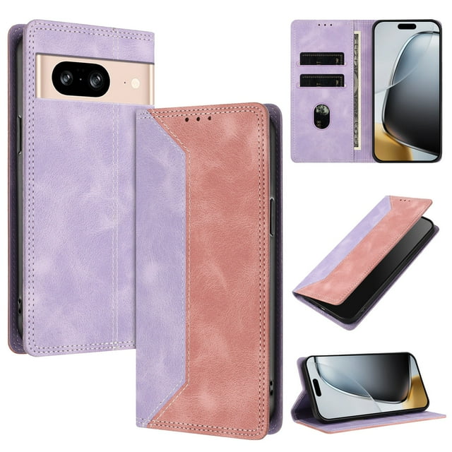 Phone Case for Google Pixel 8 FOXDOCK Premium Leather,Creative Dual-Color Cover with Card Slot,Shockproof