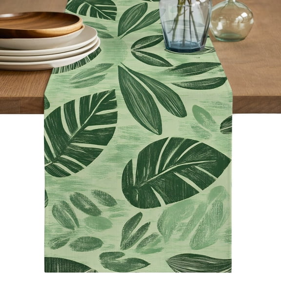 Table Runners 120 Inches Long Dress Scarves, Palm Leaves Tropical Farmhouse Coffee/Dining/Kitchen Table Decor Table Runner for Living Room, Summer Green Botanical 13x120 Inch