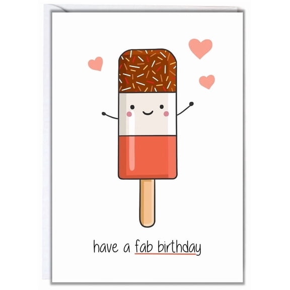 Cute Birthday Card with Ice Cream Character – "Have a Fab Birthday" – Envelope Included, Blank Inside – Perfect for Kids, Friends, and Family Celebrations