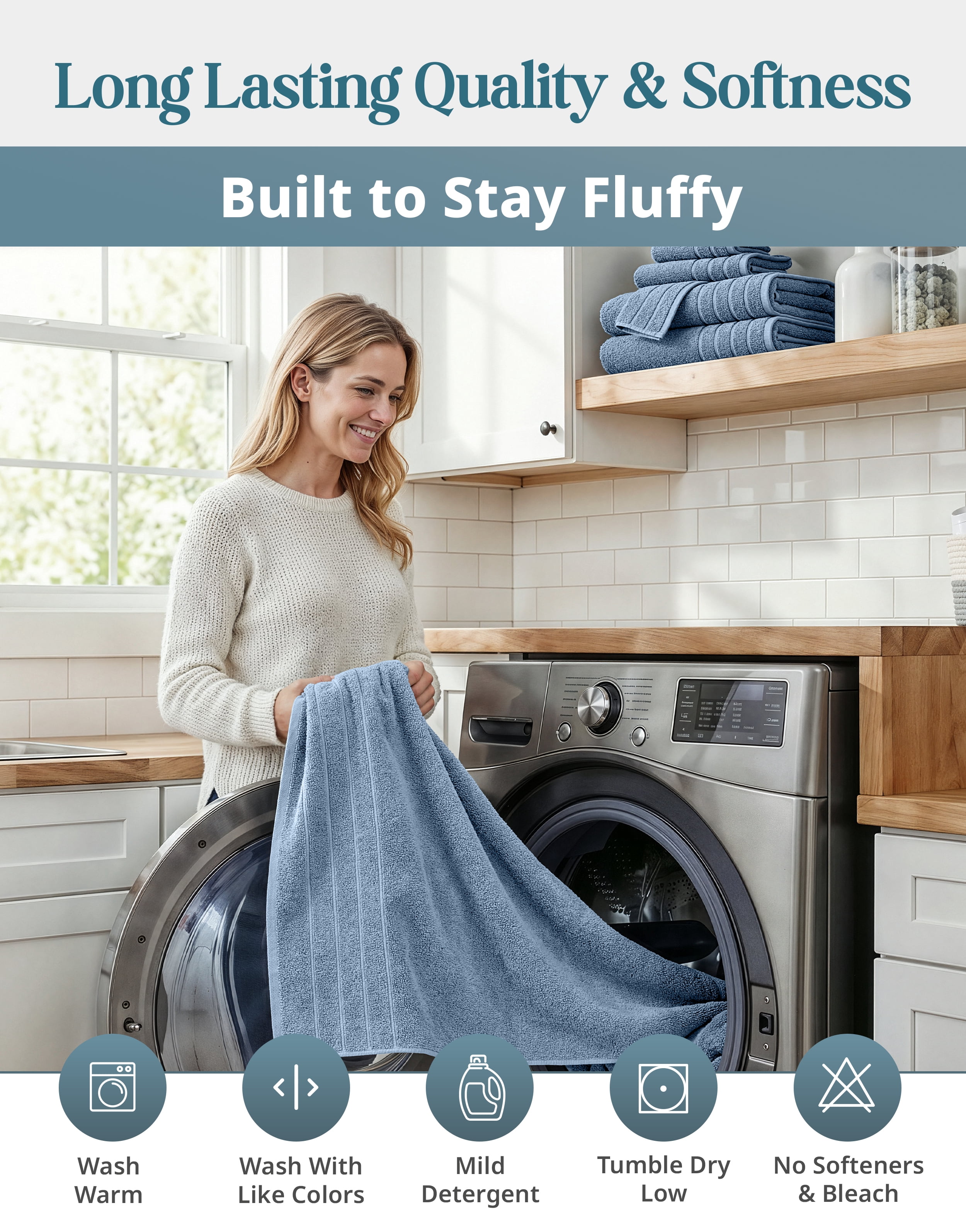 Casa Platino Bath Towel Set for Bathroom, 12 Piece Cotton Towel Set, Hand Towels & Washcloths - Soft & Durable for Everyday Use - Cerulean Blue