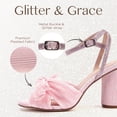 thumbnail image 2 of Women's Bow Knot Heeled Sandals Chic Pleated Bow Chunky Heels Wedding Shoes Adjustable Ankle Buckle Straps Block Sandals High Slingback Dress Shoes, 2 of 9
