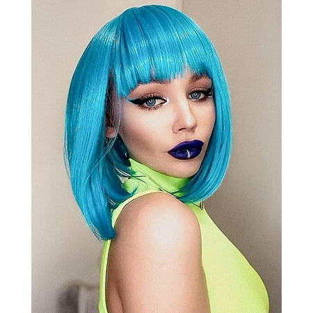 Blue Wig With Bangs Short Straight Blue Bob Wigs For Women 12 Inch Synthetic Colorful Wig Walmart