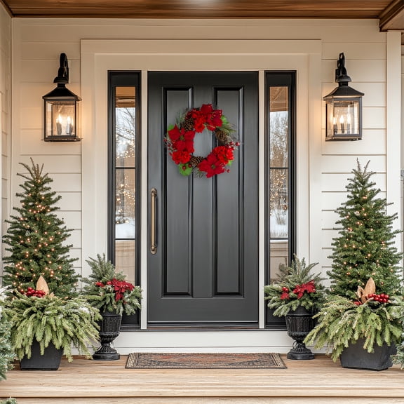 Northlight Poinsettia and Hydrangea Artificial Christmas Wreath - 24" - Unlit