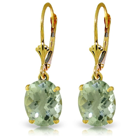 Galaxy Gold 14k Solid Gold Dangle Earrings with 6.25ct Green Amethysts