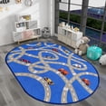 thumbnail image 1 of AKASISRUG Kids Rugs for Car Playroom Oval Simple Road (Blue, L- 59×78.7 in), 1 of 8