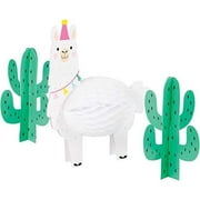 Creative Converting Llama CORNET Party Centerpiece, 1 ct, multi-colored, "honeycomb llama size: 10"" x 7.5"" x 4"", 3d cacti size: 6.75"" x 5"" x 5"""