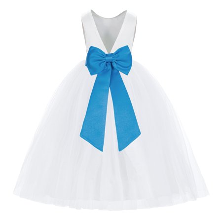 

White V-Back Satin Special Occasion Dresses for Toddler Girls 219T