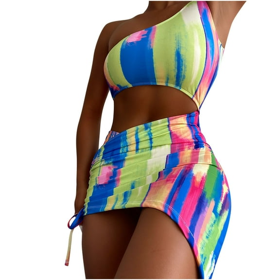 Jacenvly 2024 Plus Size Bikini Swimsuits for Women Skin-Friendly Women's Fashion Comfortable Loose Sleeveless Swimsuit Top Blouse Casual Multicolor Cozy Summer Beach Dresses Multicolor