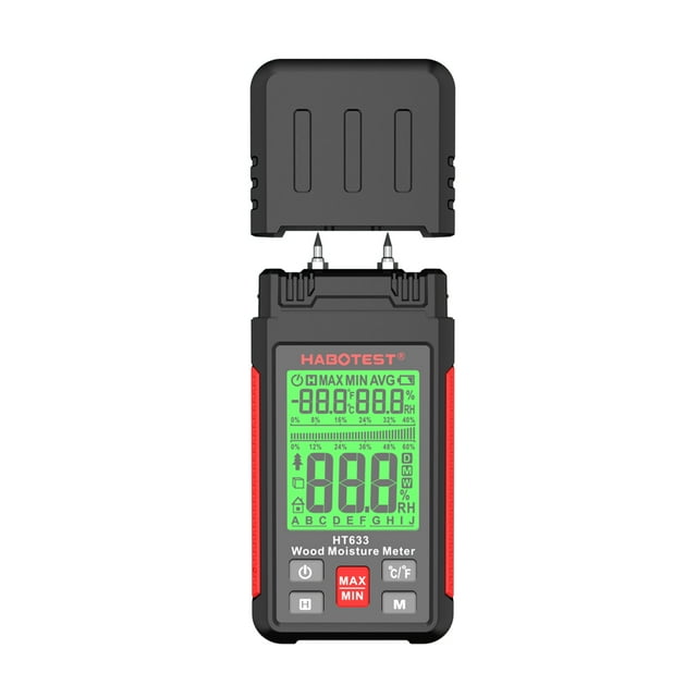 HT633 Medidor de humedad de madera Tipo pin Detector de humedad digital Temperatura ambiente y hume HABOTEST Analizador de calidad
