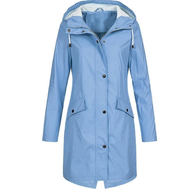 Chaqueta de lluvia sólida para mujer al aire libre de talla grande impermeable con capucha impermeable a prueba de viento-yky