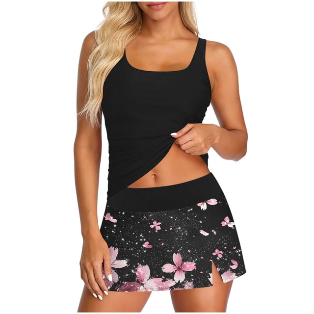 Mujeres Pantalones Traje Conservador Traje de Baño Impresión Más Boyshort Tres Piezas Conjunto Traje de Baño Poliéster Lavado a Mano