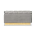 thumbnail image 3 of Powell Glam and Luxe Grey Velvet Fabric Upholstered and Gold PU Leather Storage Ottoman, 3 of 5