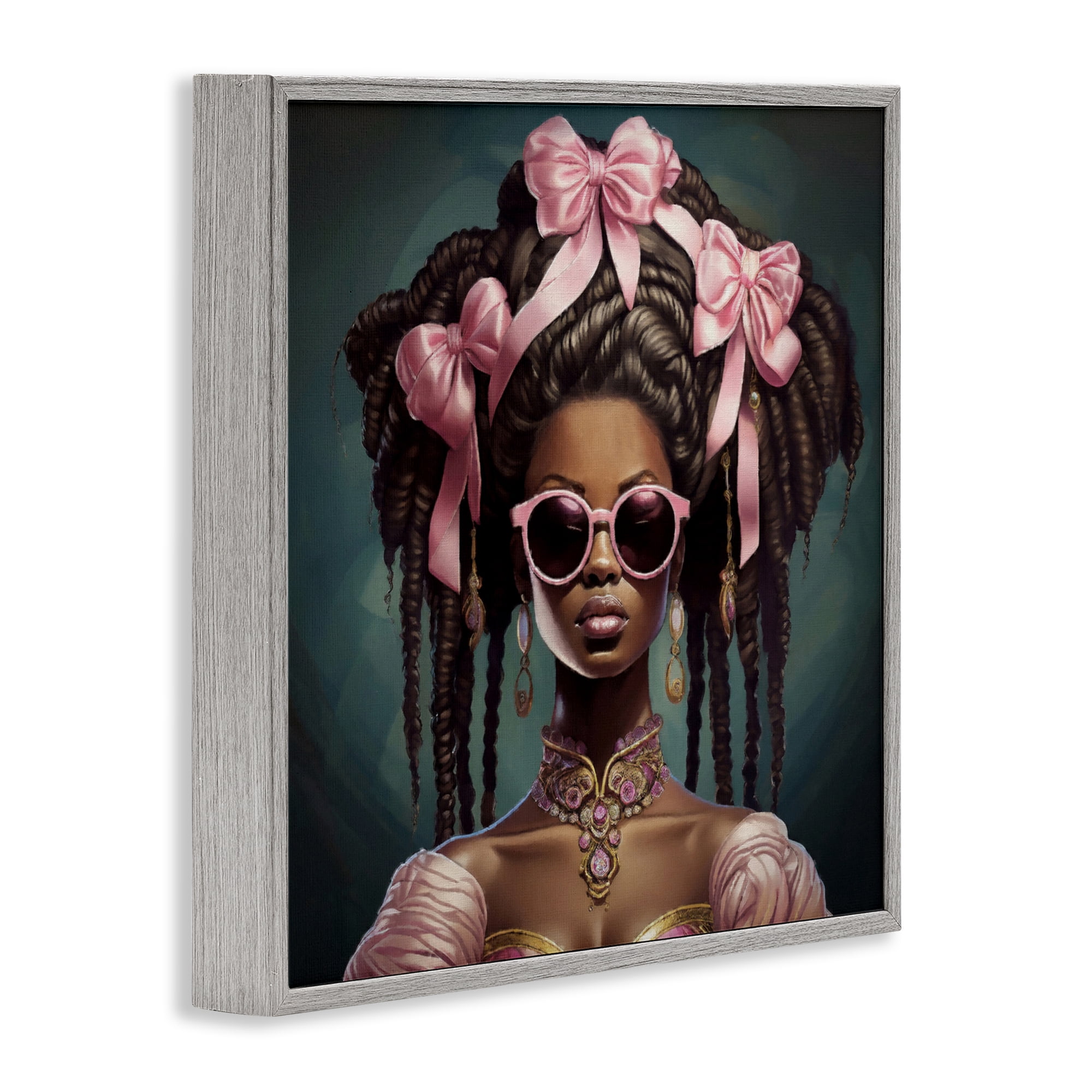 Stupell Industries Rococo Woman With Bows Gray Framed Giclee Art, design by Grotto Studios