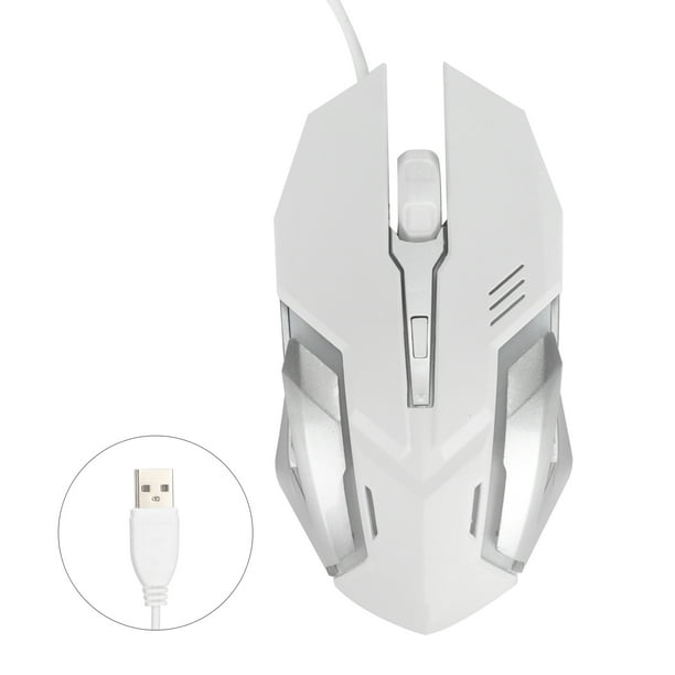 Ratón con cable y puerto USB para juegos, oficina, negocios, luminoso, óptico, accesorios para computadora, blanco