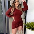 thumbnail image 6 of YueHuiYing Women's Knit V-Neck Long Sleeve Bodycon Dress Stretchy Soft Slim Fit Side Slit Casual Daily Party Date Night Office Mini Dress, 6 of 6