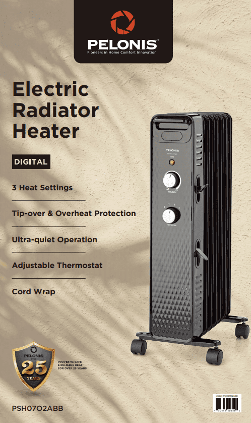 Pelonis 1500W Mechanical Oil-Filled 3-Setting Electric Radiant Heater,  PSH07O2ABB, Black - Walmart.com