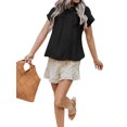 thumbnail image 3 of Women Hollow Out Lace Splicing Swiss Dots Crew Neck Short Sleeve Shirt, 3 of 4