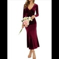 thumbnail image 2 of Vestido Elegante de Terciopelo para Mujer, con Escote en V Profundo, Cruzado A la Cadera, Liso, de Larga, para Fiesta de Noche, Cóctel o Graduación Vino Tinto XL, 2 of 9