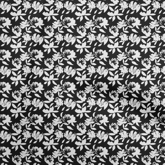 oneOone Polyester Spandex White & Black Fabric Floral Craft Projects Decor Fabric Printed By The Yard 56 Inch Wide