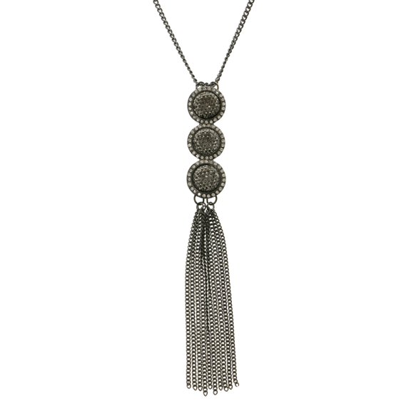 Mi Amore Rhodium Statement Necklace For Women With Rhinestone And Chain Tassel Accents TMN106