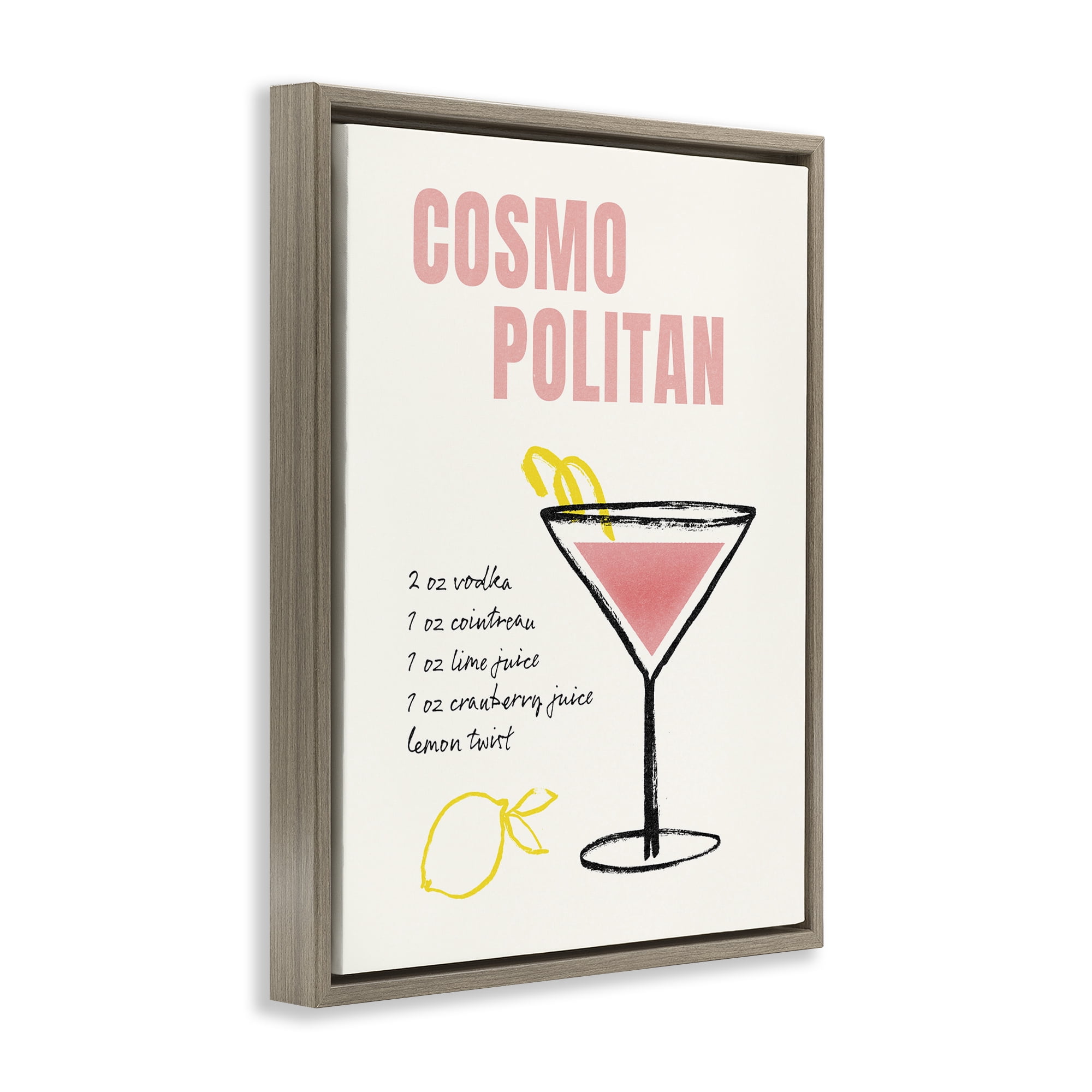 Stupell Industries Cosmopolitan Drink Recipe Food & Beverage Painting Brown Floater Framed Art Print Wall Art, 17 x 21