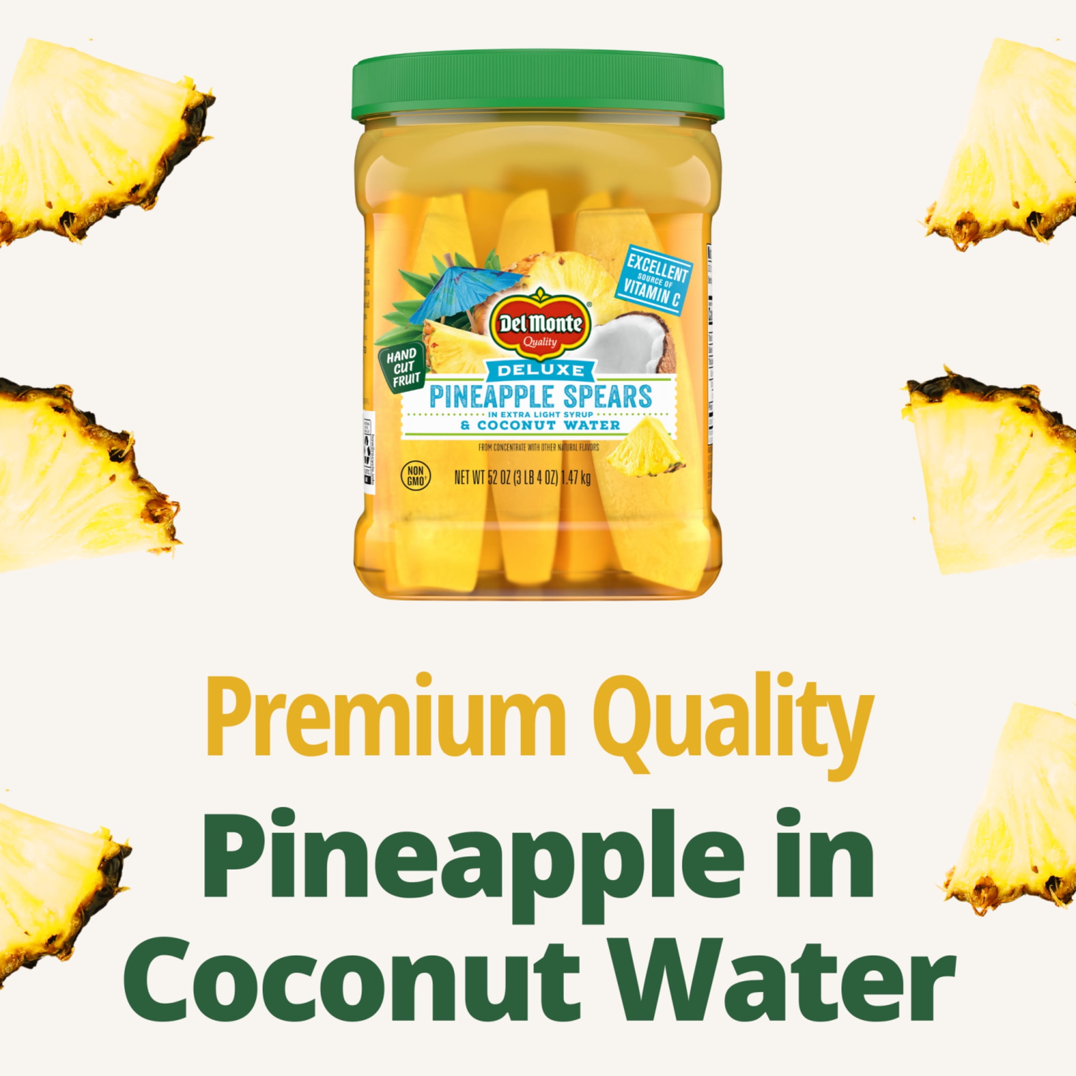 (2 pack) Del Monte Pineapple Spears in Extra Light Syrup & Coconut Water, 52 oz Jar