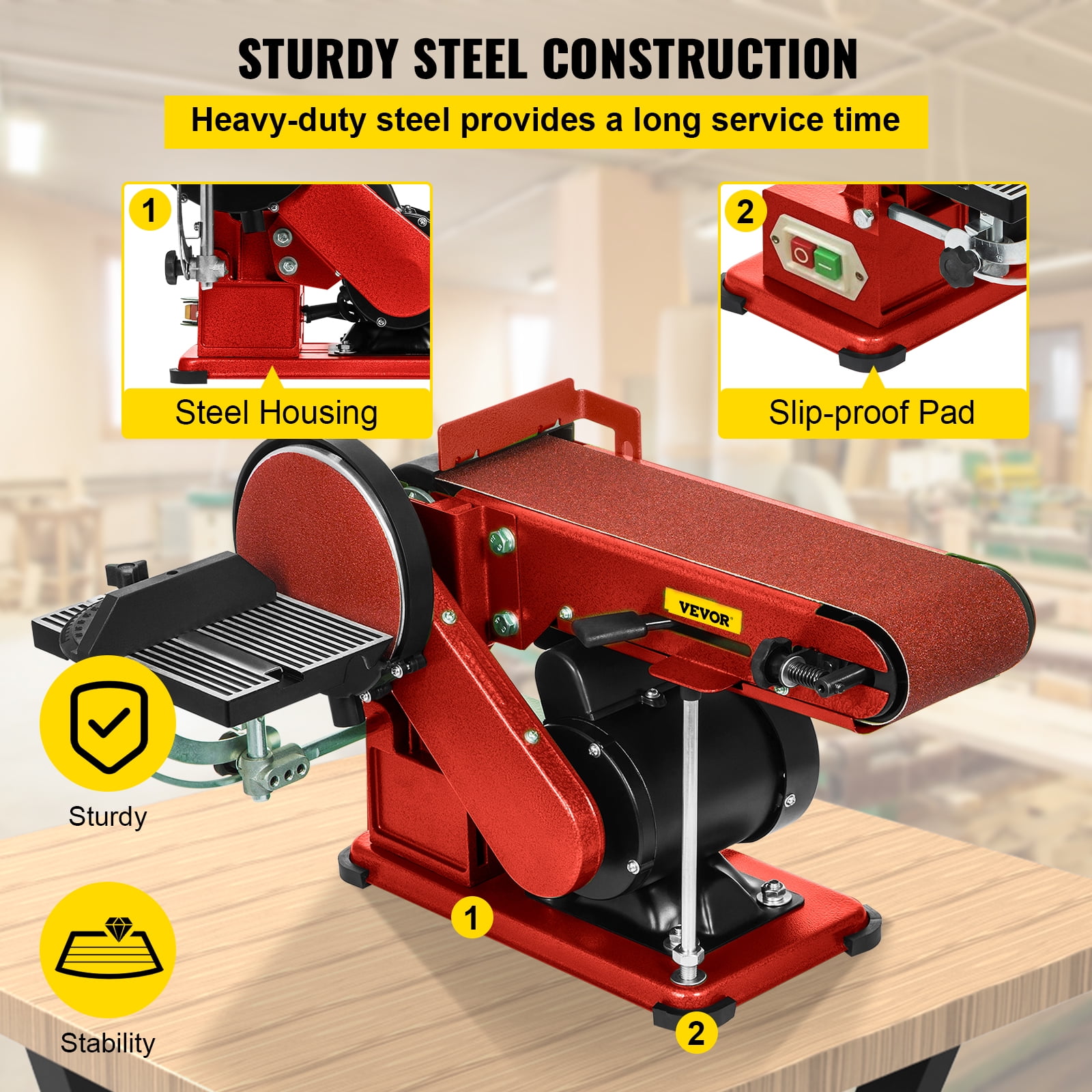 VEVOR Belt Disc Sander 4x36in Belt and 6in Disc Benchtop Disc Sander 375W Disc Combo Sander with Built in Dust Collection Bench Sander for