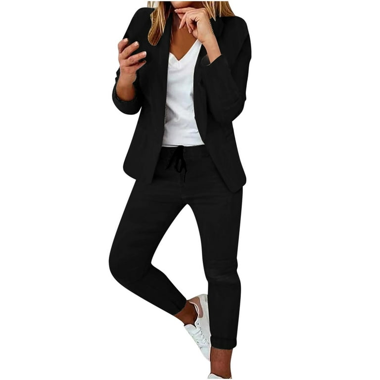  Black Pants Suit for Women 2 Piece Blazer Sets Open