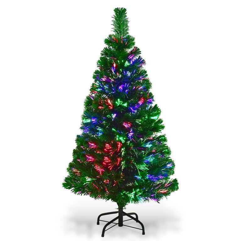 Goplus 4Ft Pre-Lit Fiber Optic Artificial PVC Christmas Tree w/ Metal Stand  Holiday 