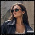 thumbnail image 2 of SA106 Womens Slim Retro Mod Narrow Rectangle Sunglasses Gold-Tone Temple Hinge / Brown Frame - Green Lens, 2 of 5