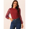 thumbnail image 2 of DARING DIVA Polka Dot Long Mesh Sheer Sleeve Slim Fit Bodysuits S Dark Red, 2 of 6