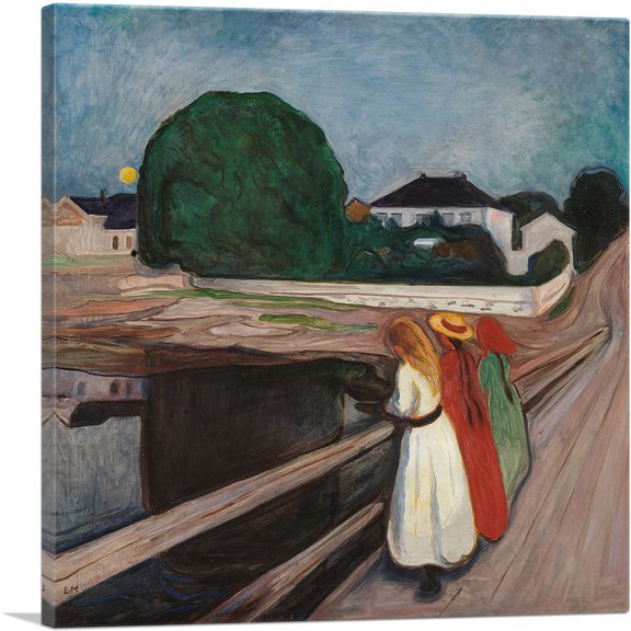 ARTCANVAS The Girls on the Bridge 1901 Canvas Art Print by Edvard Munch - Size: 18" x 18" (0.75" Deep)