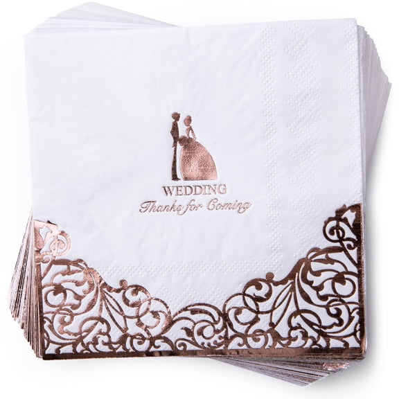 MyMealivos 100Pcs Wedding Napkins 3-Ply Decorative Printed, Disposable Cocktail Paper for Weddings, Tea Party, Anniversaries Party-Pink Dress