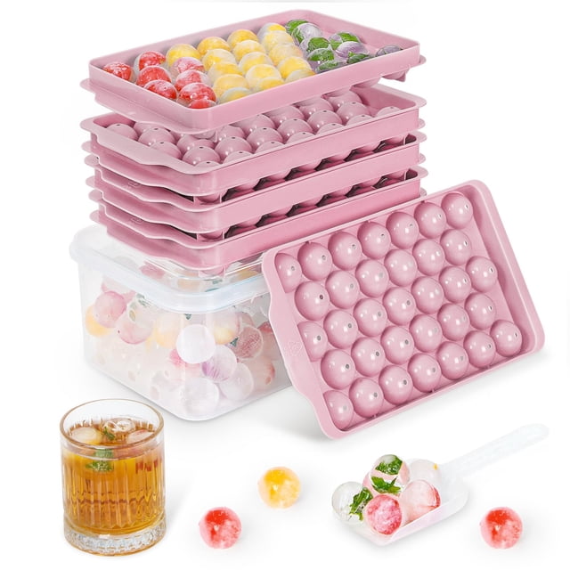 Bandejas para cubitos de hielo Optish, paquete de 3 con tapa y papelera, 99 unidades redondas