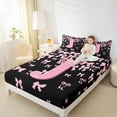 thumbnail image 4 of jejeloiu Initial Letter J Full Size Sheets,Kawaii Bow Bowknot Bed Sheets,Light Pink Black Sheet Sets For Girls,Breathable Bedroom Decoration,4pcs, 4 of 7