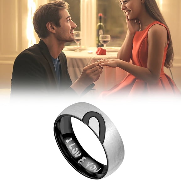 Latrodar Titanium Steel Half Peach Heart-Shaped Couple Ring Jewelry Valentine's Day Gift Black up to 50% Off