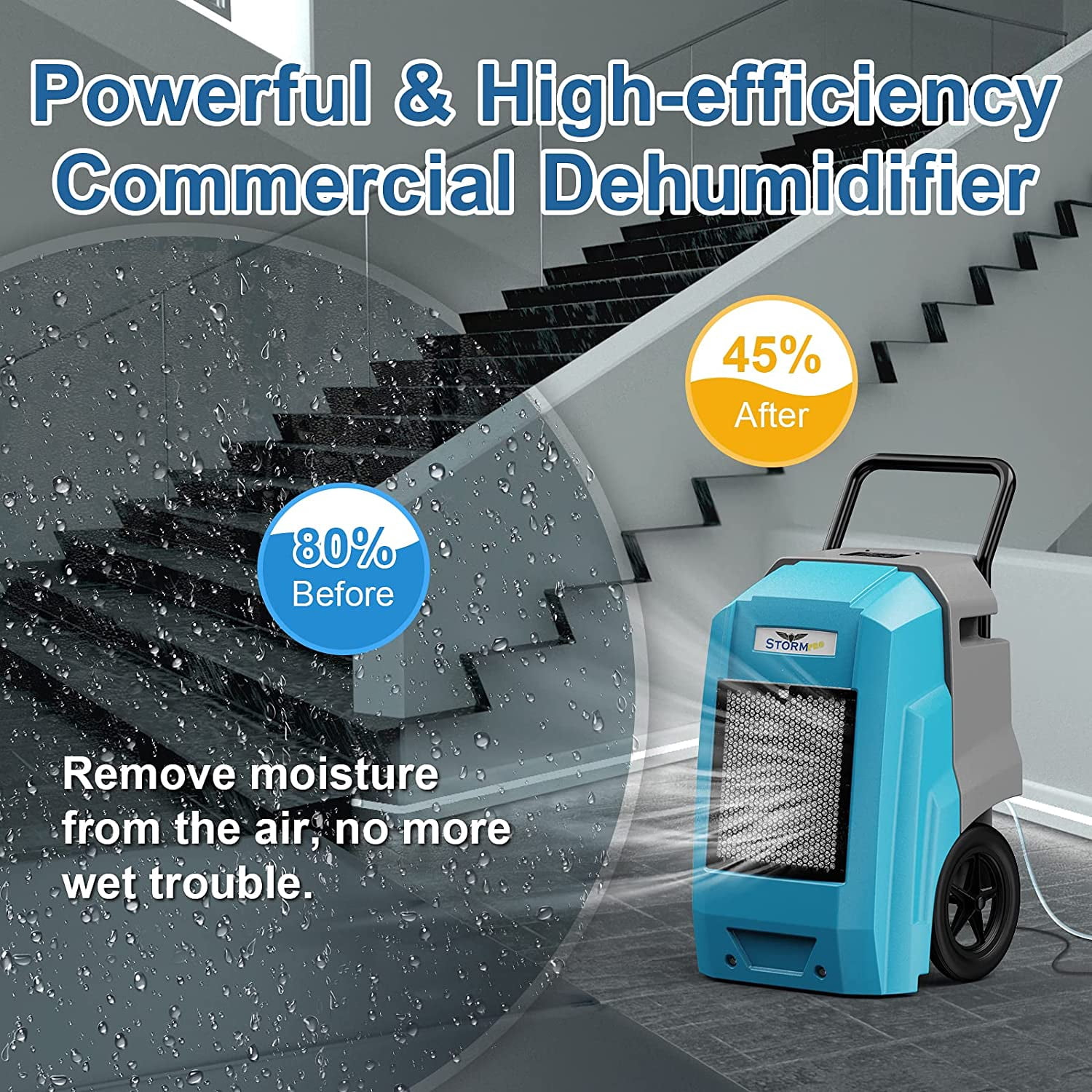 ALORAIR 180 Pints Smart WiFi LGR Commercial Dehumidifier with Pump Drain Hose, 2,300 Sq.Ft Dehumidifier Portable Industrial Dehu with Wheels for Water Damage Restore, Basements, Garages, and Job Site