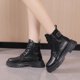 thumbnail image 4 of NECHOLOGY Botas Mujer Zapatos Botines de mujer Moda mujer cuero artificial Color sólido otoño suela gruesa tacones cuadrados con cordones botines cortos zapatos de punta redonda (Black, 7), 4 of 5