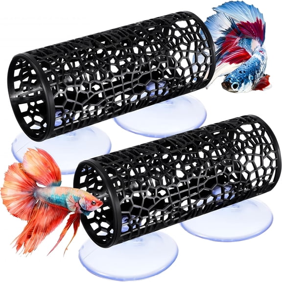 ACDANC 2 Pcs Black Betta Fish Tunnel Hammock, Floating Aquarium Hide & Rest Spot, Safe AS Resin Tank Decor for Small Fish