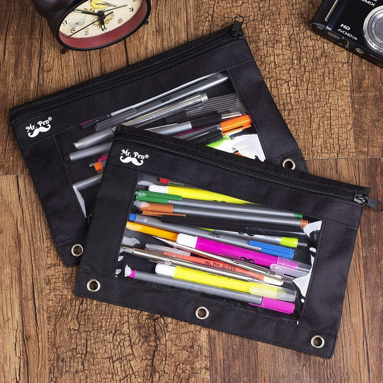 Mr. Pen - Black Pencil Pouch, 2 Fabric Pencil Pouches, Binder Pockets, Black Pencil Case, Binder Pouch