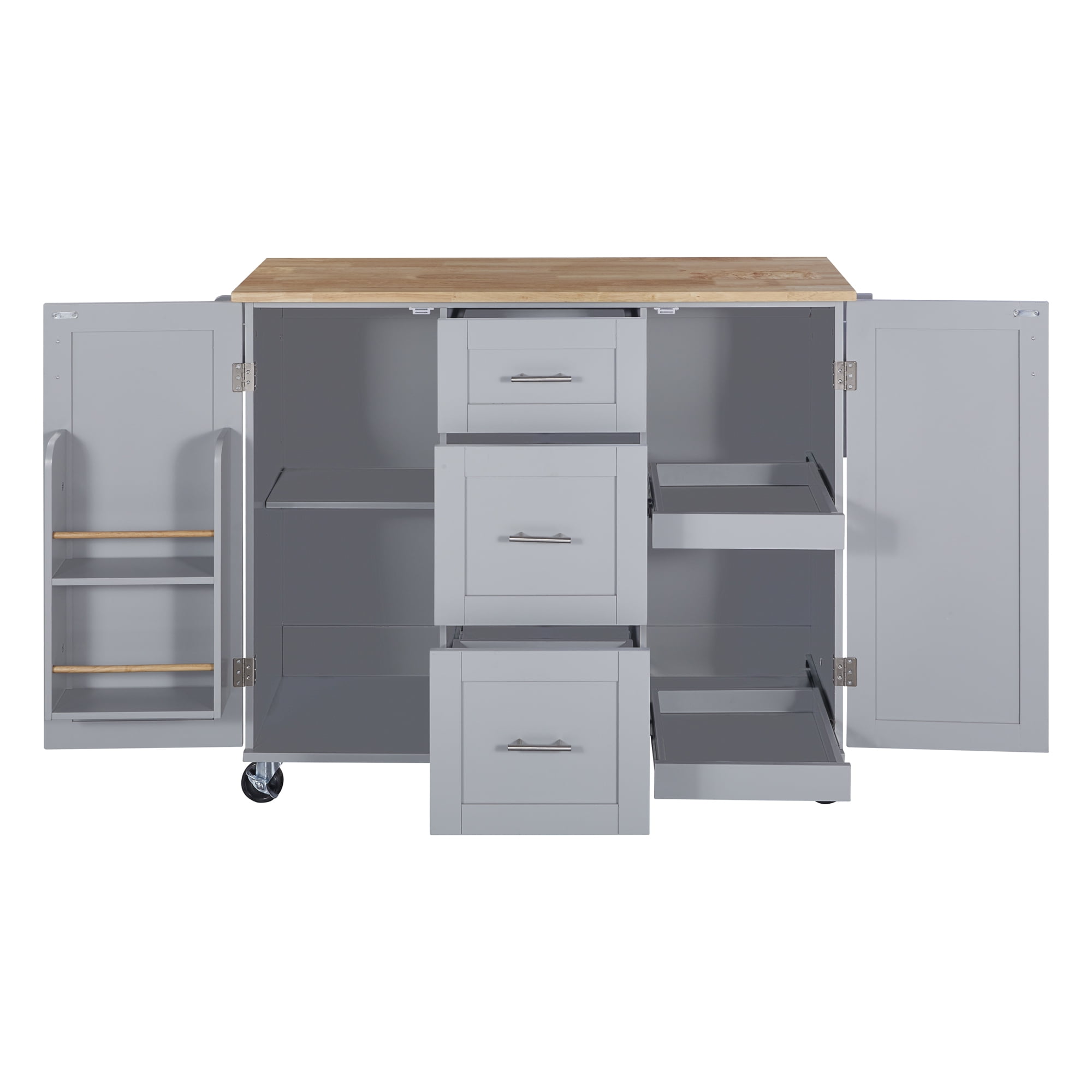 MAYEERTY Kitchen Island on 5 Wheels - Storage Cabinet & 3 Drawers for Dining Room, White