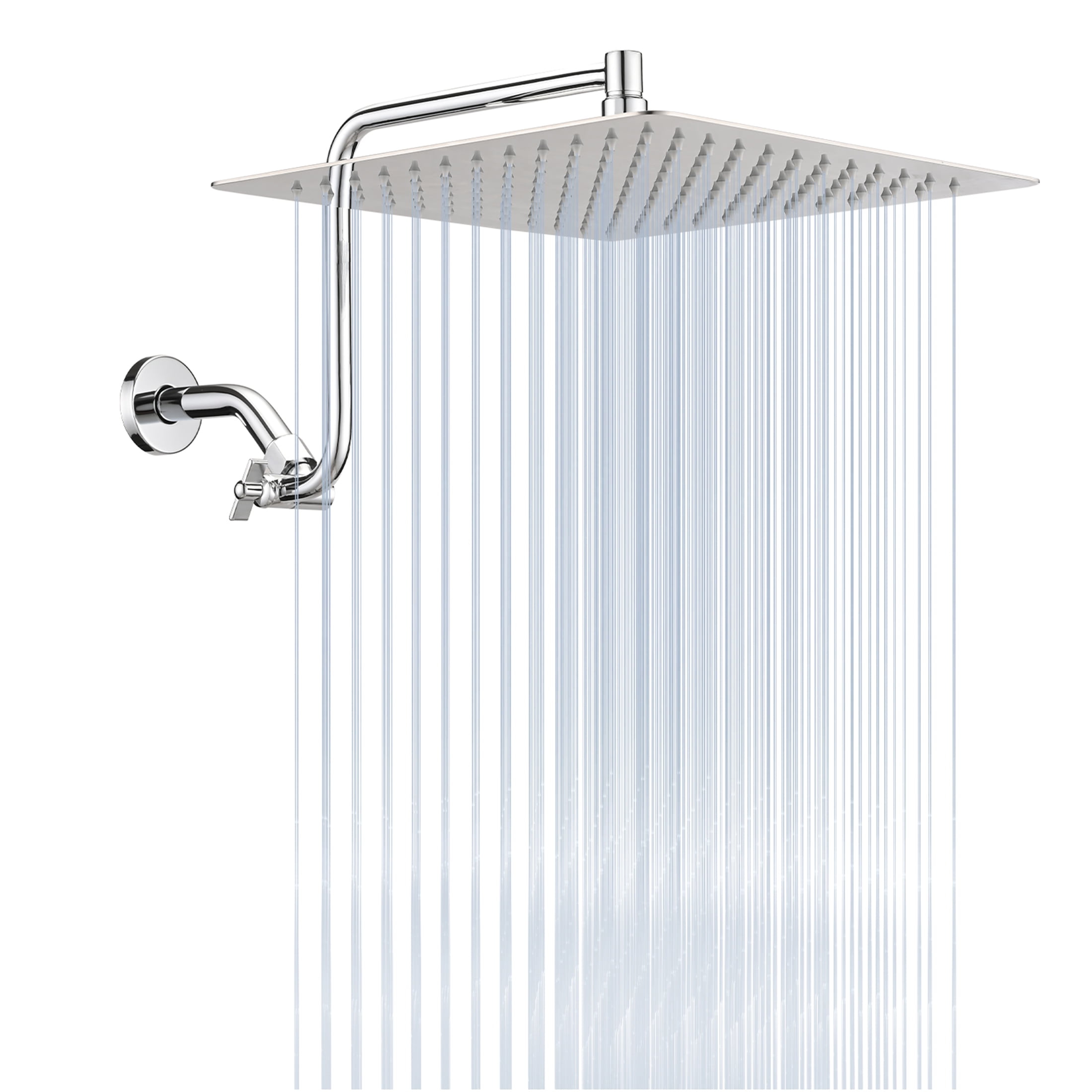 JERFIT 12 Inch Square Rain Shower Head with Adjustable Extension Arm, Wall Mounted High Pressure Stainless Steel Showerhead, Chrome Finish
