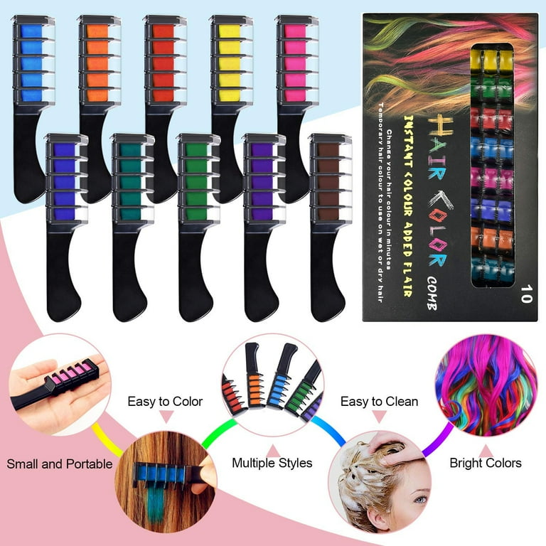 Hair Chalk Comb Set, Temporary Hair Dye Fun Toys for 4-10 Year Old Girls  New Year Easter Birthday Halloween Christmas Gifts[Non-Toxic, 10 Colors] 