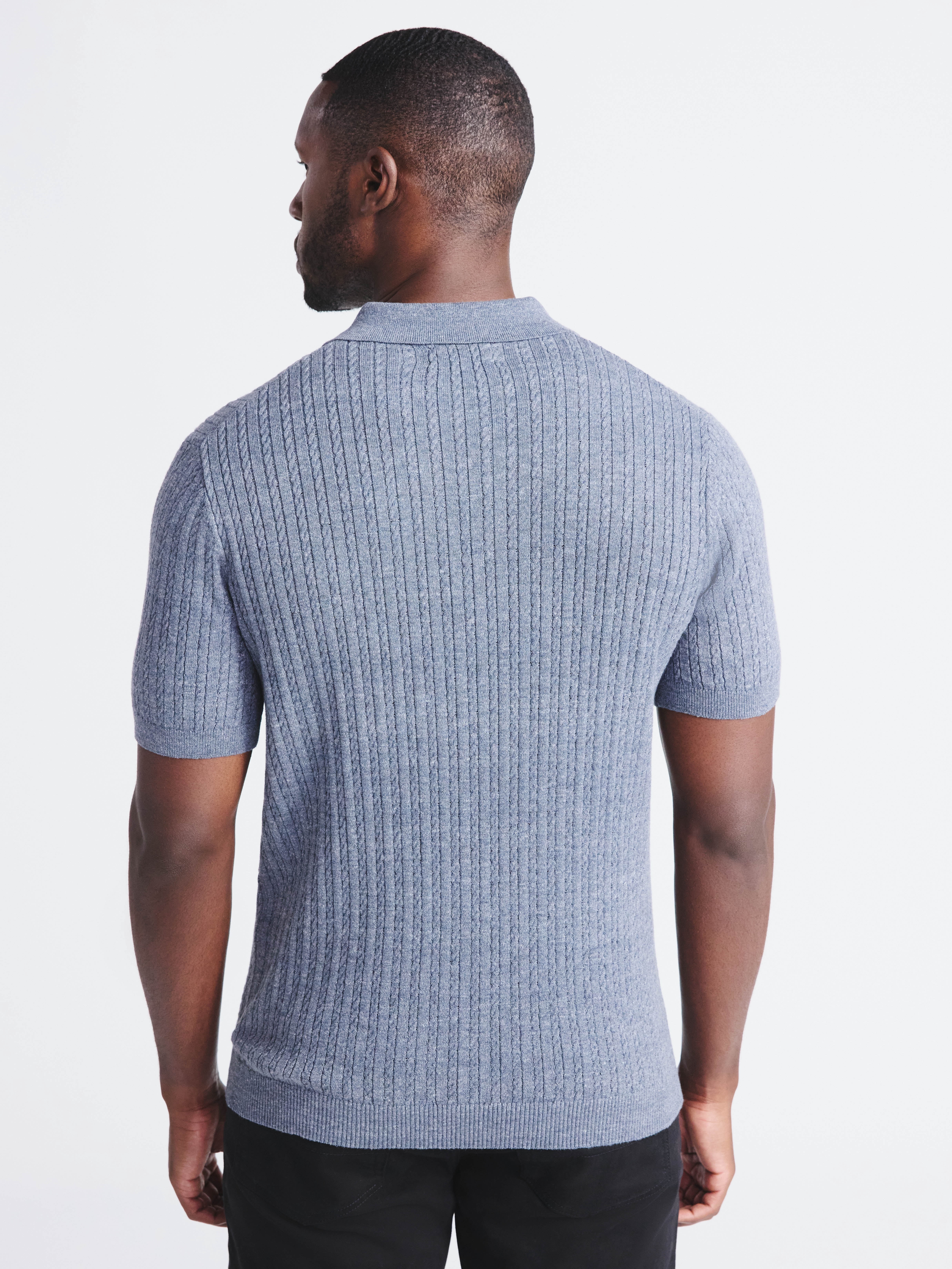 Free Assembly Men's Cable Knit Polo Sweater with Short Sleeves, Sizes S-3XL