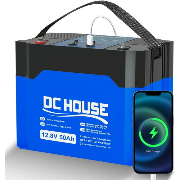 DC HOUSE 12V 50Ah Lifepo4 Battery for trolling motor, Built-in 80A BMS, Deep cycle up to 4000 times, DC & TypeC Ports, for Outdoor, Trolling Motor, RV, Boat,Camping, Solar System,Off-grid Application