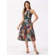 thumbnail image 4 of Vestido boho floral para mujer Allegra K sin mangas cuello halter dividido Verde XL, 4 of 6