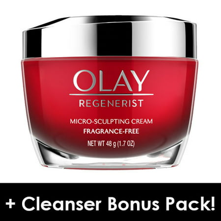 Olay Regenerist Micro-Sculpting Cream Face Moisturizer, Fragrance-Free 1.7 oz + Daily Facial Dry Cleansing Cloths, 7 (Best Oil Of Olay Products)