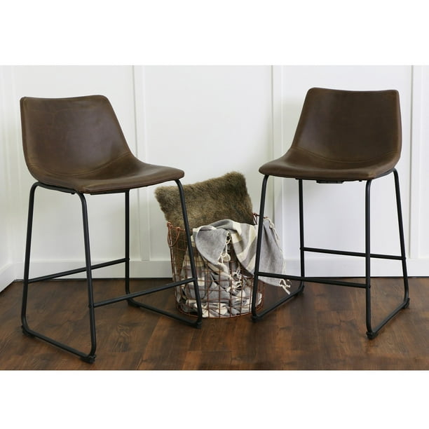 Walker Edison Bar Stool Brown Set Of, Whiskey Brown Faux Leather Bar Stools Set Of 2