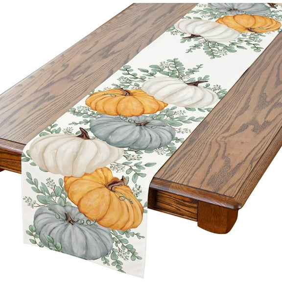 Fall Table Runner, Eucalyptus Pumpkin Fall Runner for Table Runner Seasonal Autumn Thanksgiving Thanksgiving Home Party Decor Dining Table Decorations 13x108 Inch