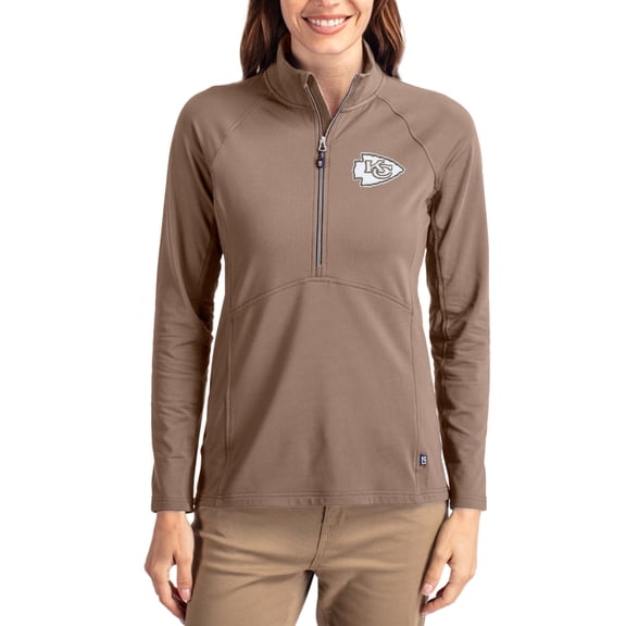 Women's Cutter & Buck Brown Kansas City Chiefs Tonal Adapt Eco Knit Stretch Recycled Raglan Half-Zip Pullover